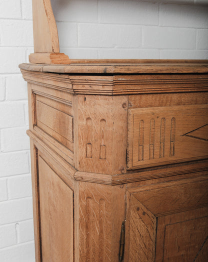 19th Century Oak Sideboard Cabinet with Upper Hutch Shelving and Hooks