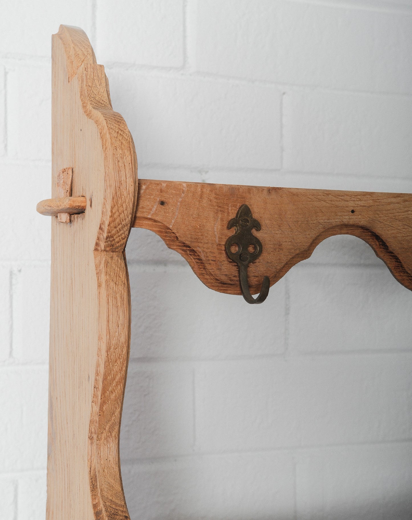 19th Century Oak Sideboard Cabinet with Upper Hutch Shelving and Hooks