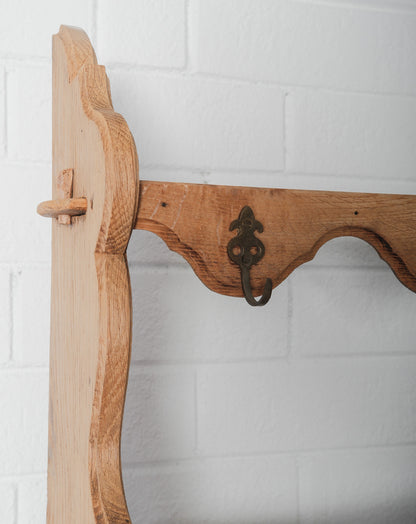 19th Century Oak Sideboard Cabinet with Upper Hutch Shelving and Hooks