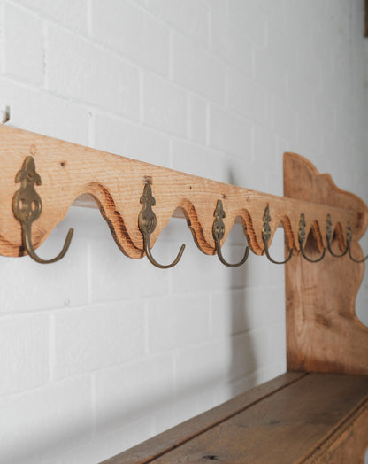 19th Century Oak Sideboard Cabinet with Upper Hutch Shelving and Hooks