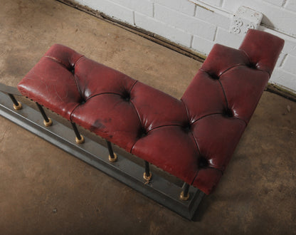 Chesterfield Leather and Iron Fireplace Club Fender with Tufted Burgundy Seating