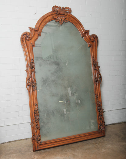 Pair of 19th Century French Carved Walnut Rococo Revival Oversized Floor Mirrors