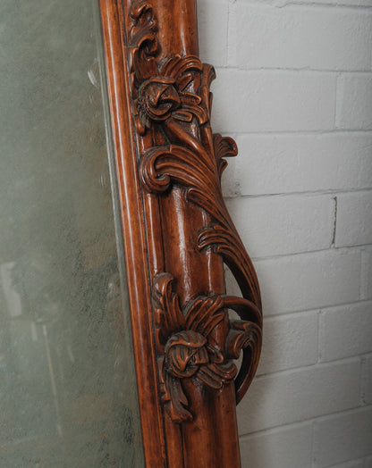 Pair of 19th Century French Carved Walnut Rococo Revival Oversized Floor Mirrors