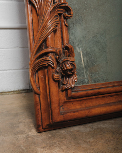 Pair of 19th Century French Carved Walnut Rococo Revival Oversized Floor Mirrors
