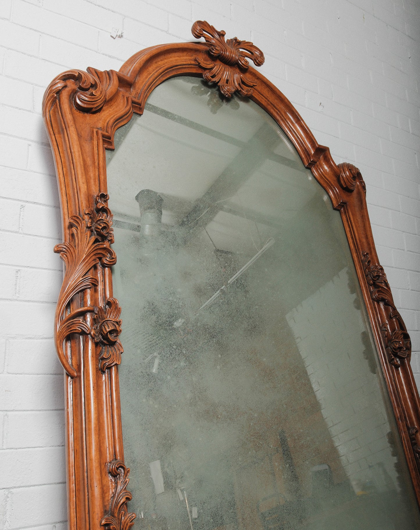 Pair of 19th Century French Carved Walnut Rococo Revival Oversized Floor Mirrors