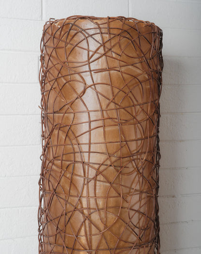 1960s Italian Fiberglass and Rattan Floor Lamp with Black Lacquered Wood Base