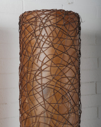 1960s Italian Fiberglass and Rattan Floor Lamp with Black Lacquered Wood Base