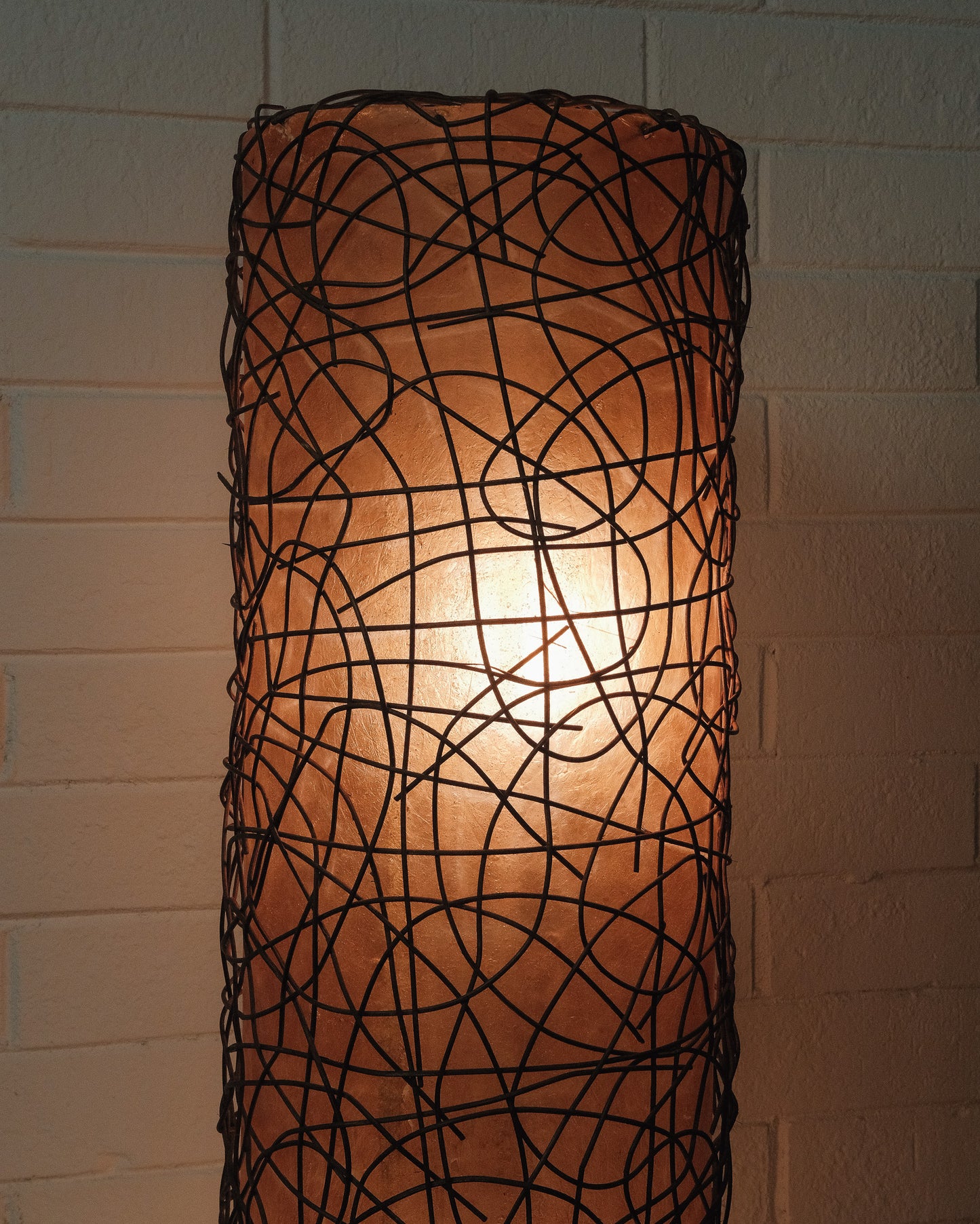 1960s Italian Fiberglass and Rattan Floor Lamp with Black Lacquered Wood Base