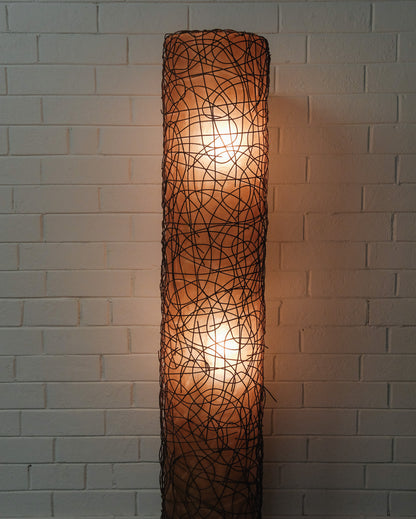 1960s Italian Fiberglass and Rattan Floor Lamp with Black Lacquered Wood Base