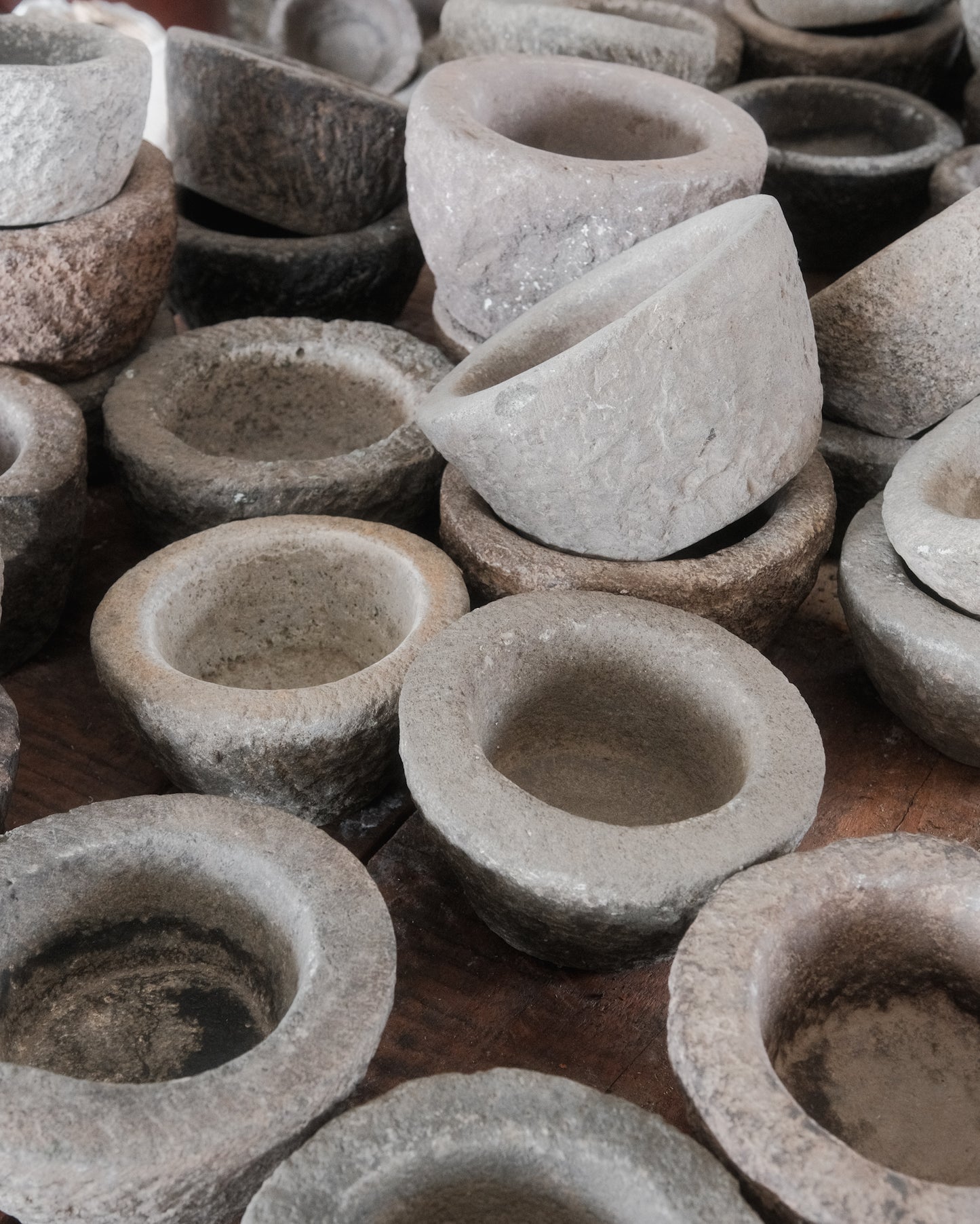 Hand-Carved Stone Mortar Bowls