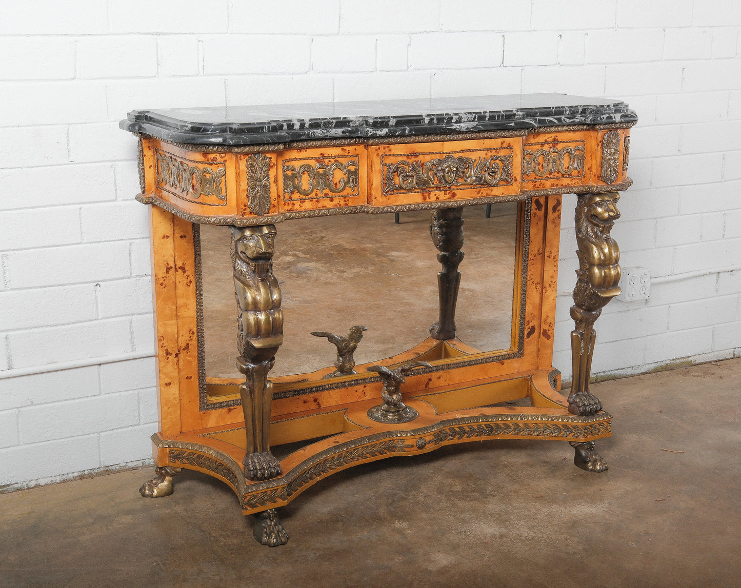 19th Century Empire-Style Console Table with Gilt Bronze Mounts and Black Marble Top