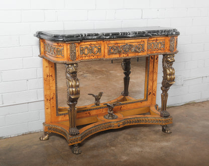 19th Century Empire-Style Console Table with Gilt Bronze Mounts and Black Marble Top