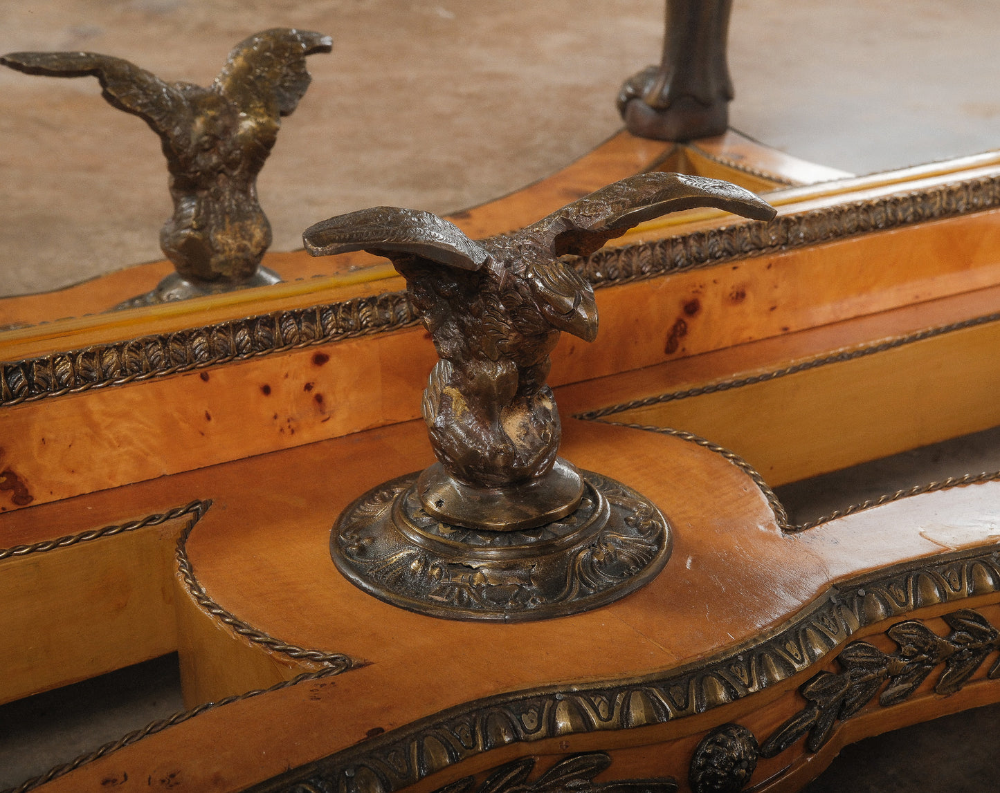 19th Century Empire-Style Console Table with Gilt Bronze Mounts and Black Marble Top
