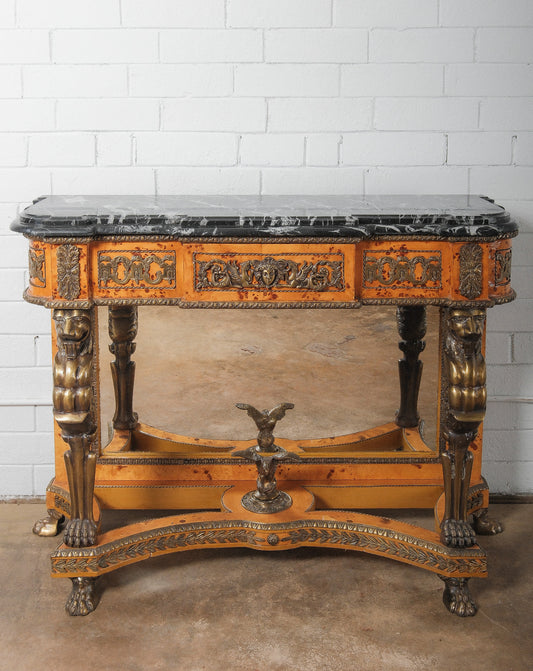 19th Century Empire-Style Console Table with Gilt Bronze Mounts and Black Marble Top