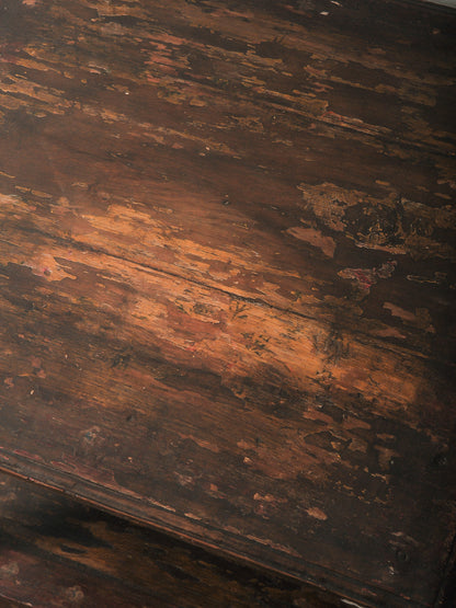 Rustic Solid Wood Side Table with Lower Shelf and Patina