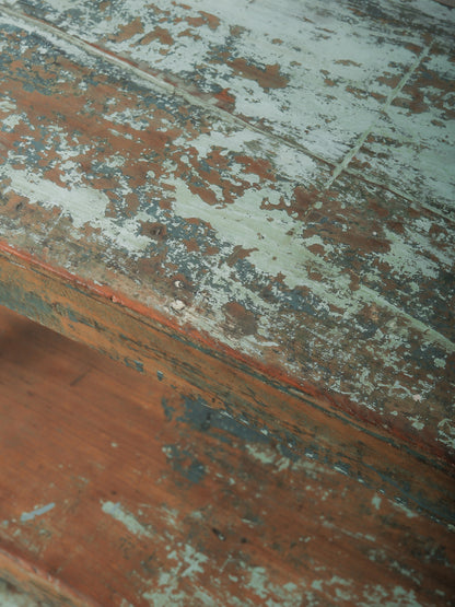 Handcrafted Wooden Shelf with Original Distressed Blue-Green Paint