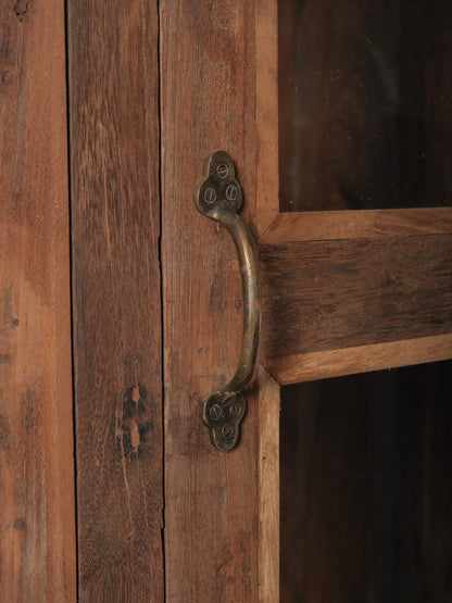Wood and Glass Four-Door Display Cabinet with Patinated Finish