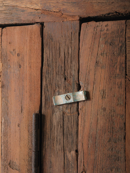 Wood and Glass Four-Door Display Cabinet with Patinated Finish