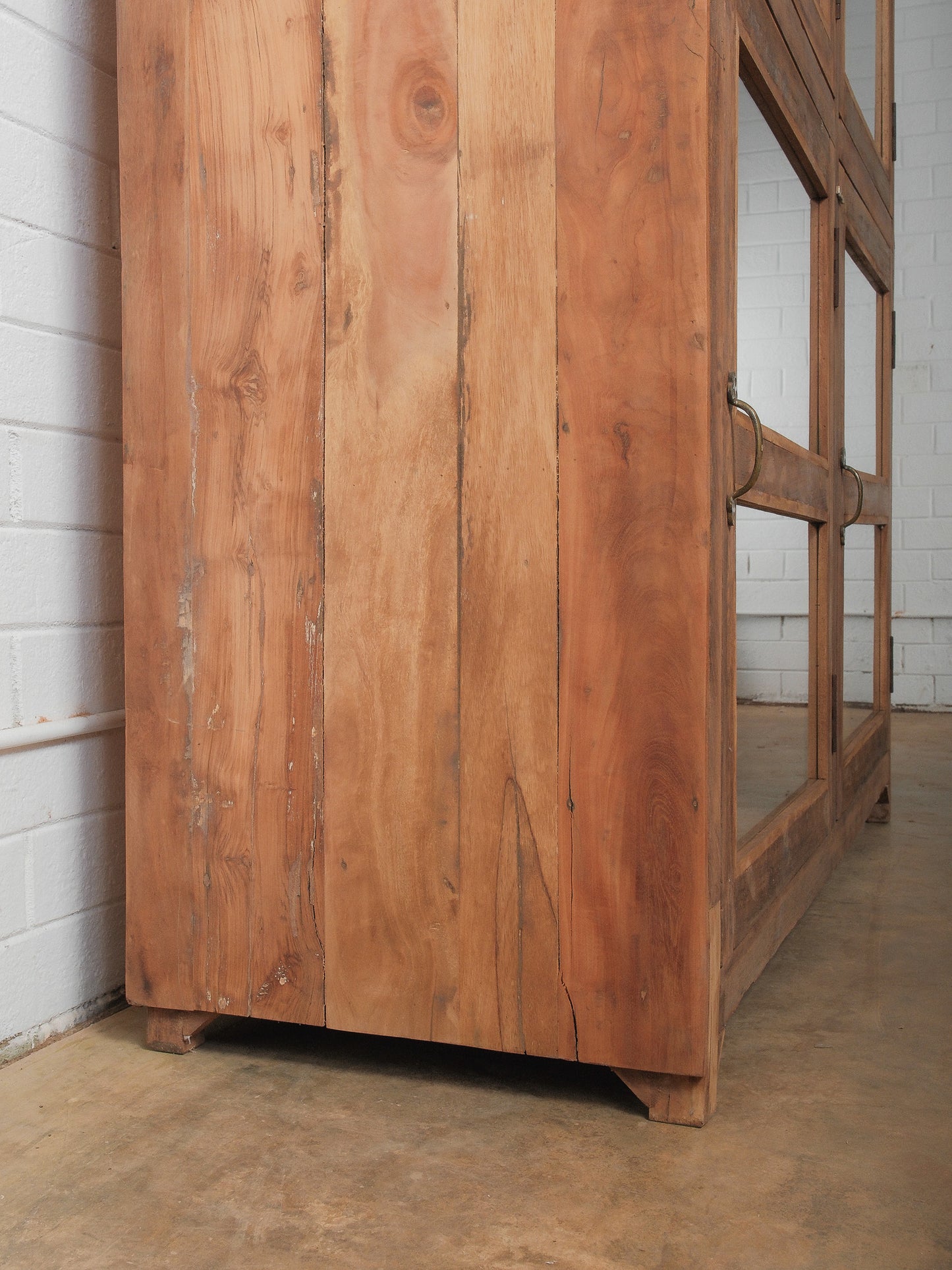 Wood and Glass Four-Door Display Cabinet with Patinated Finish