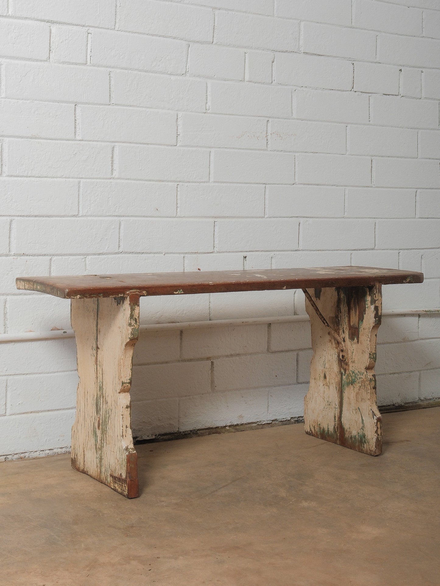 Primitive Wooden Bench with Original Chippy Paint and Rustic Patina