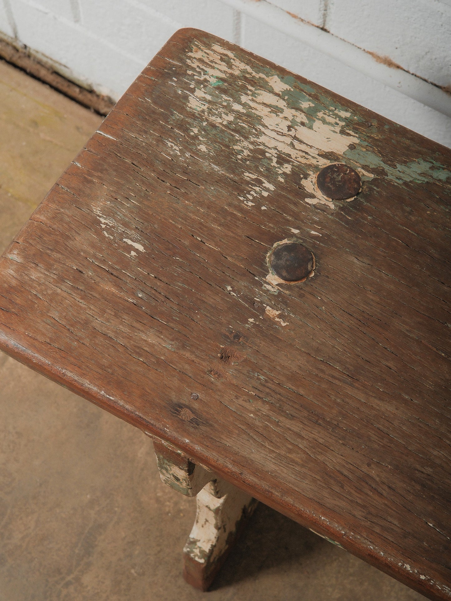 Primitive Wooden Bench with Original Chippy Paint and Rustic Patina