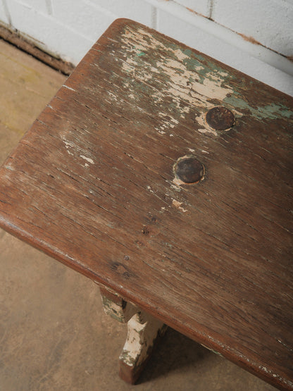 Primitive Wooden Bench with Original Chippy Paint and Rustic Patina