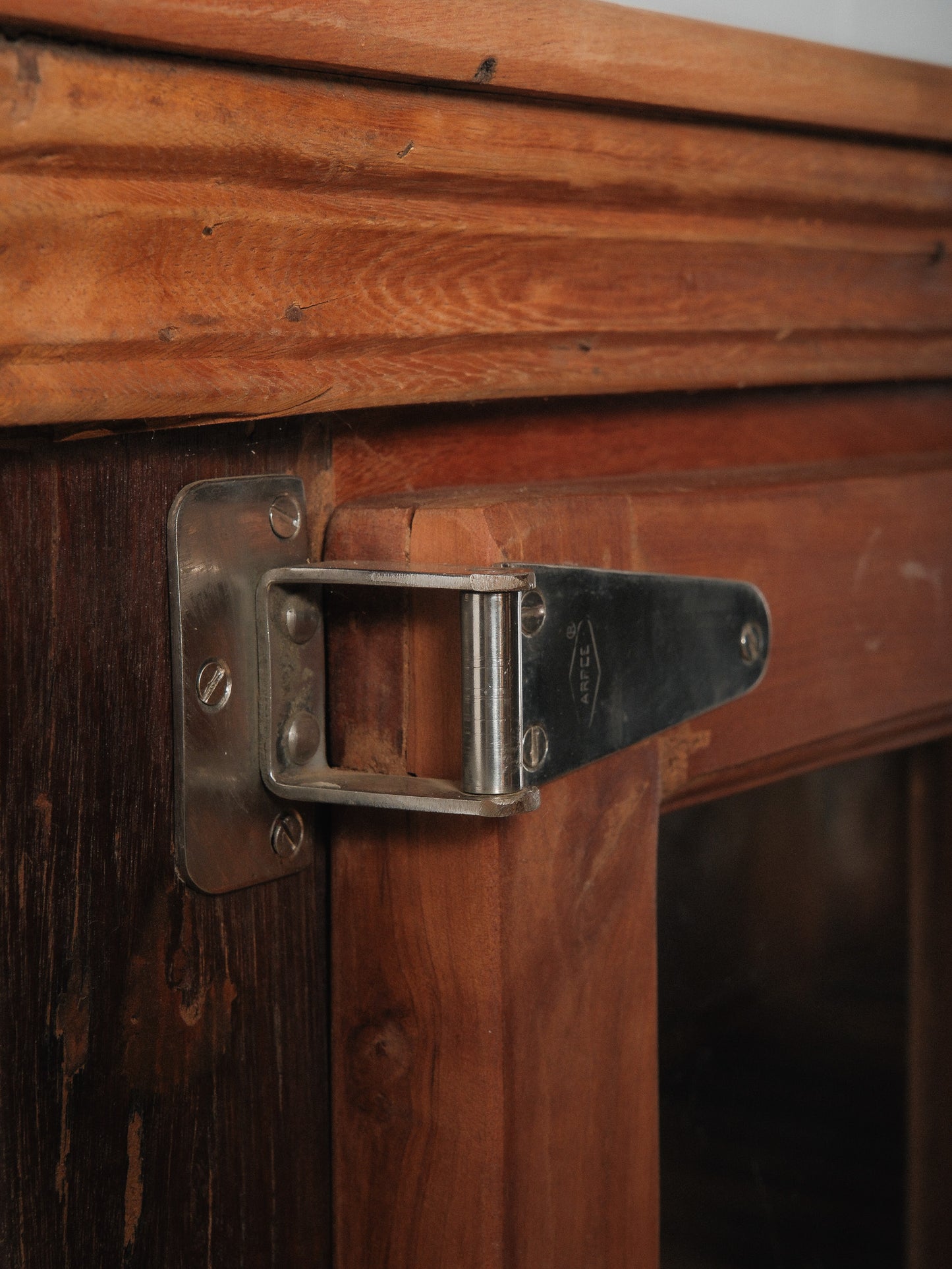 Wooden Glass-Front Cabinet with Dual-Sided Doors and Drawers