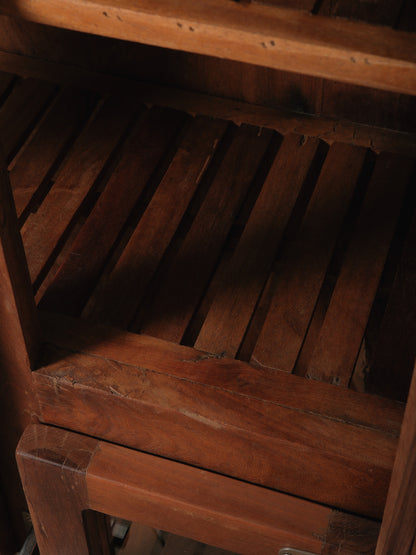 Wooden Glass-Front Cabinet with Dual-Sided Doors and Drawers
