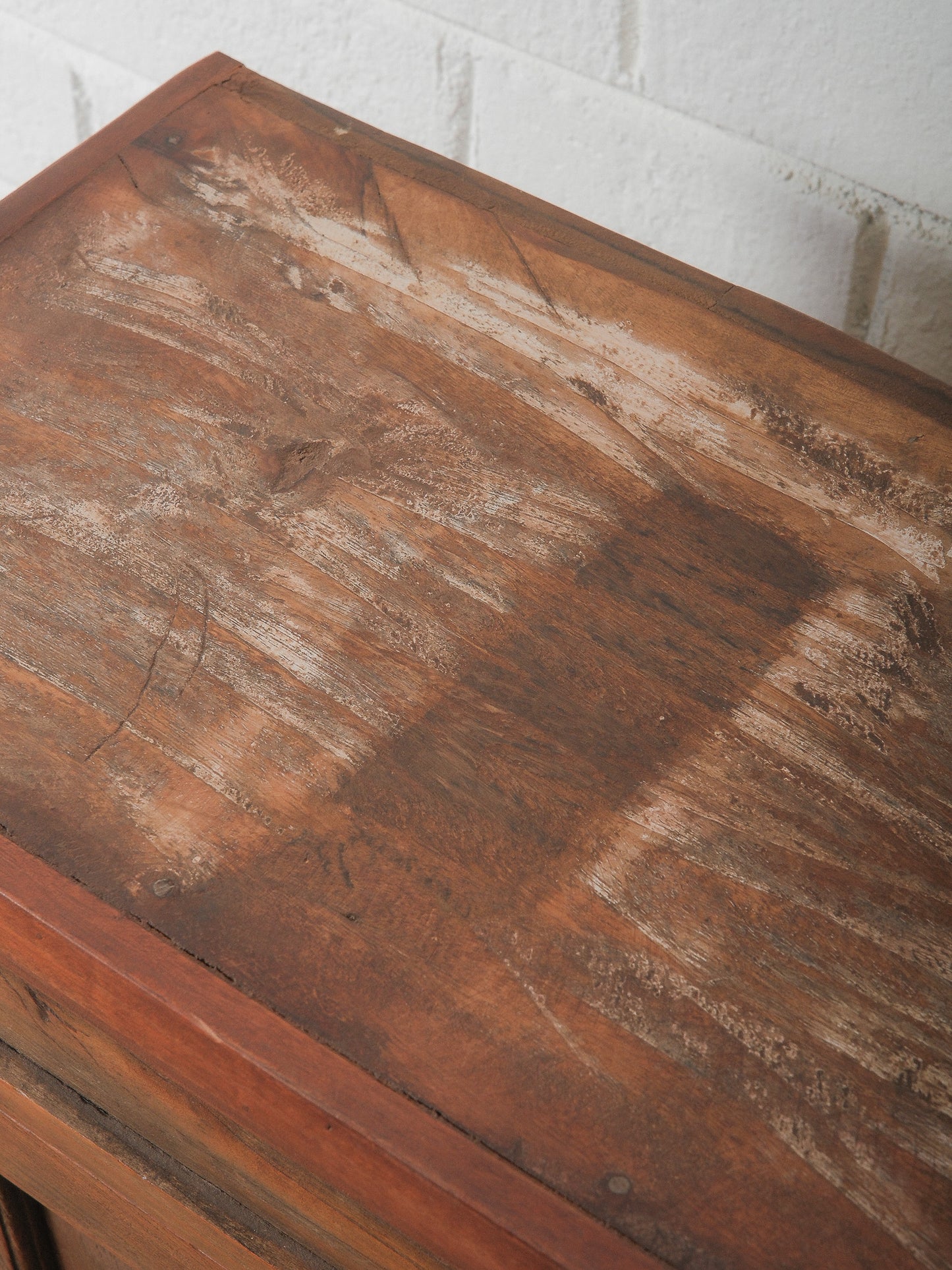 Primitive Wooden Storage Cabinet with Dual Paneled Doors and Iron Hardware