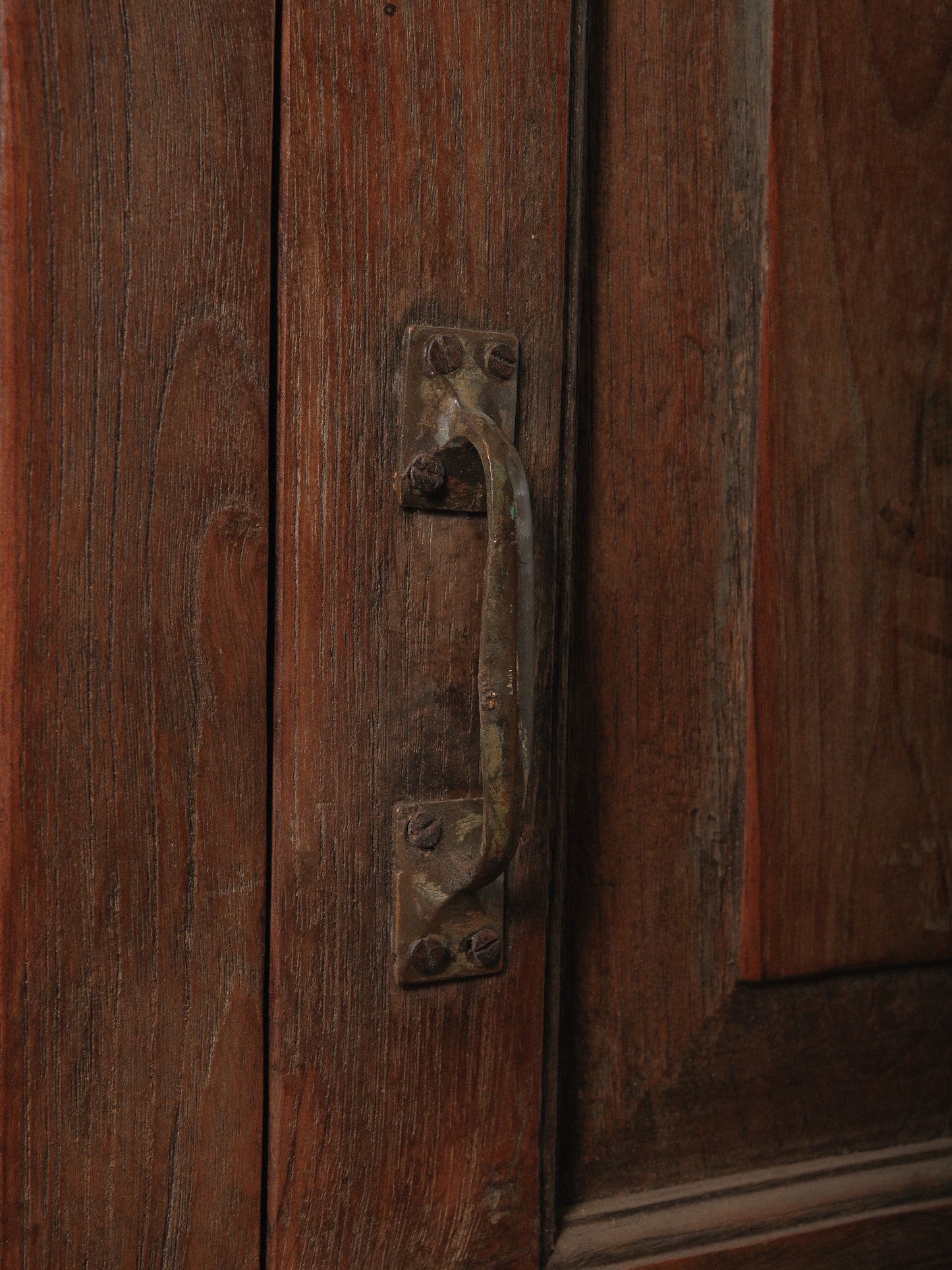 Primitive Wooden Storage Cabinet with Dual Paneled Doors and Iron Hardware