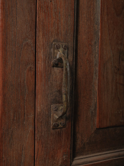 Primitive Wooden Storage Cabinet with Dual Paneled Doors and Iron Hardware