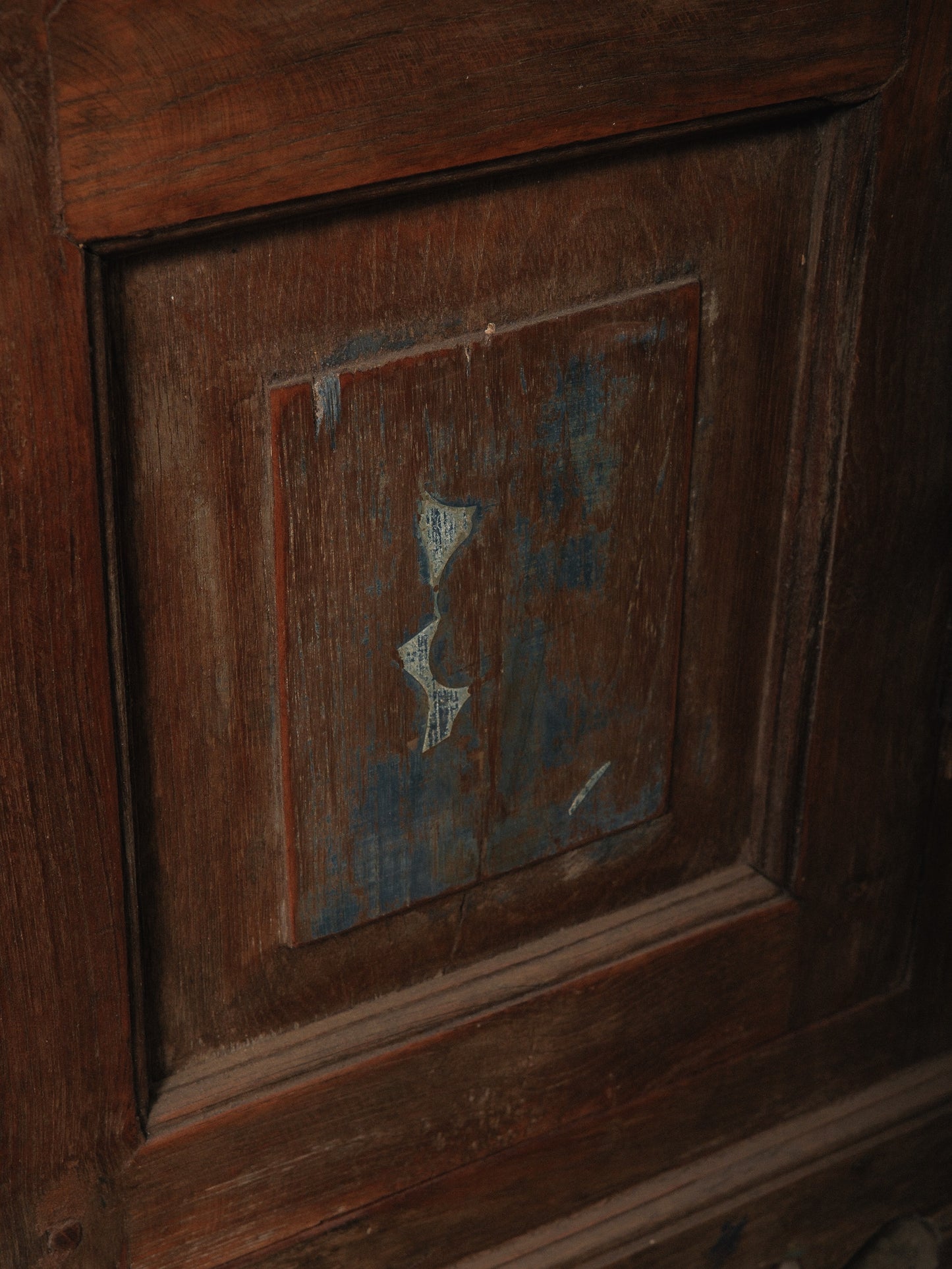 Primitive Wooden Storage Cabinet with Dual Paneled Doors and Iron Hardware