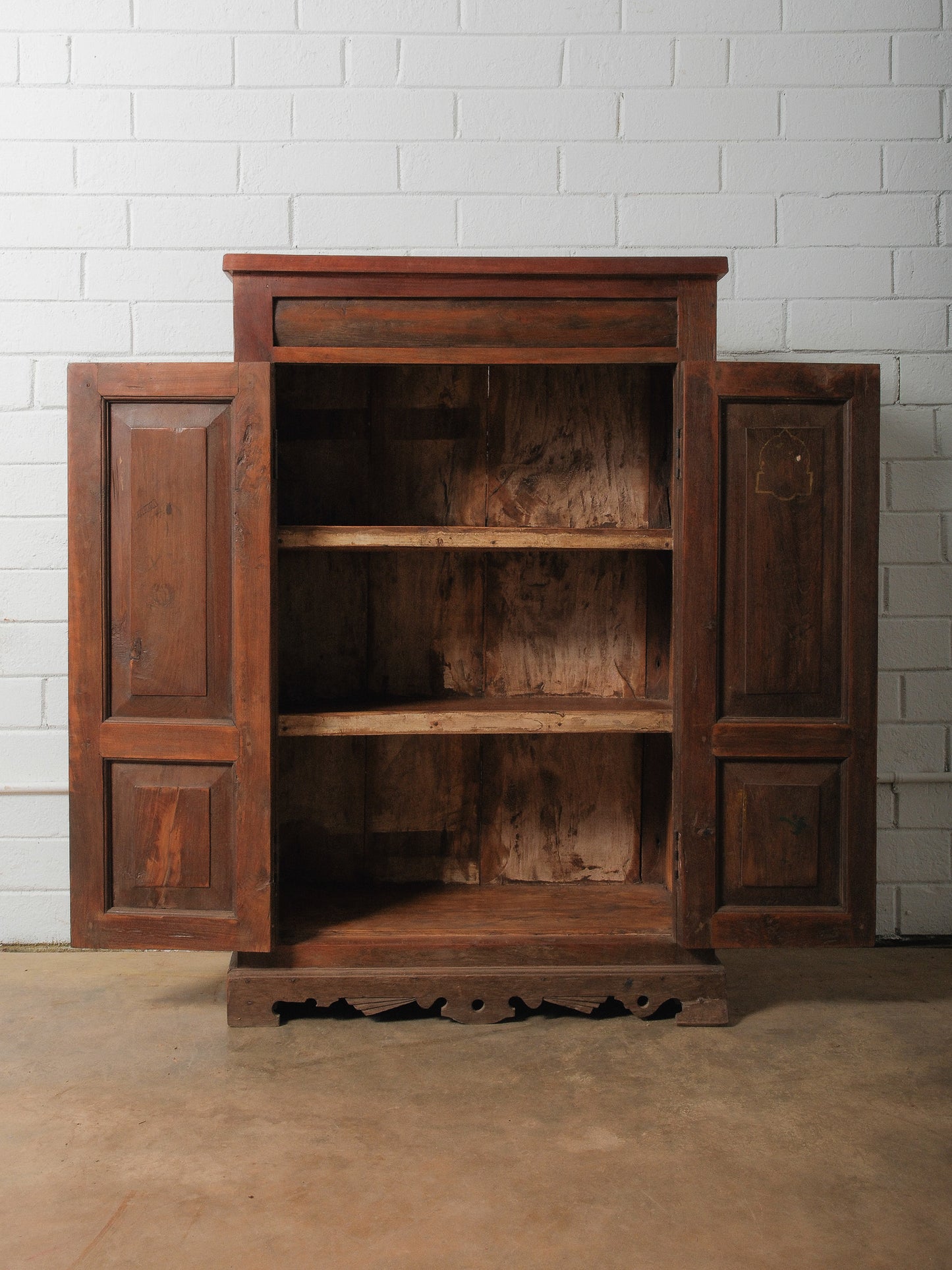 Primitive Wooden Storage Cabinet with Dual Paneled Doors and Iron Hardware