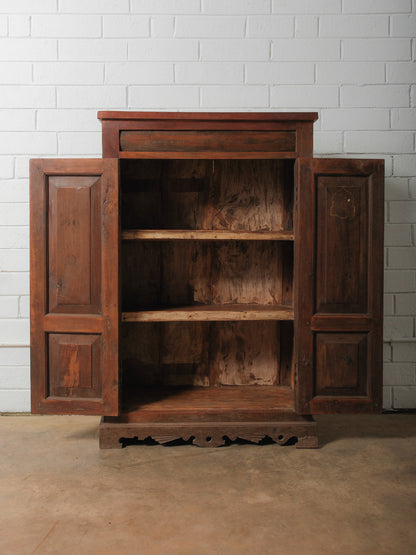 Primitive Wooden Storage Cabinet with Dual Paneled Doors and Iron Hardware