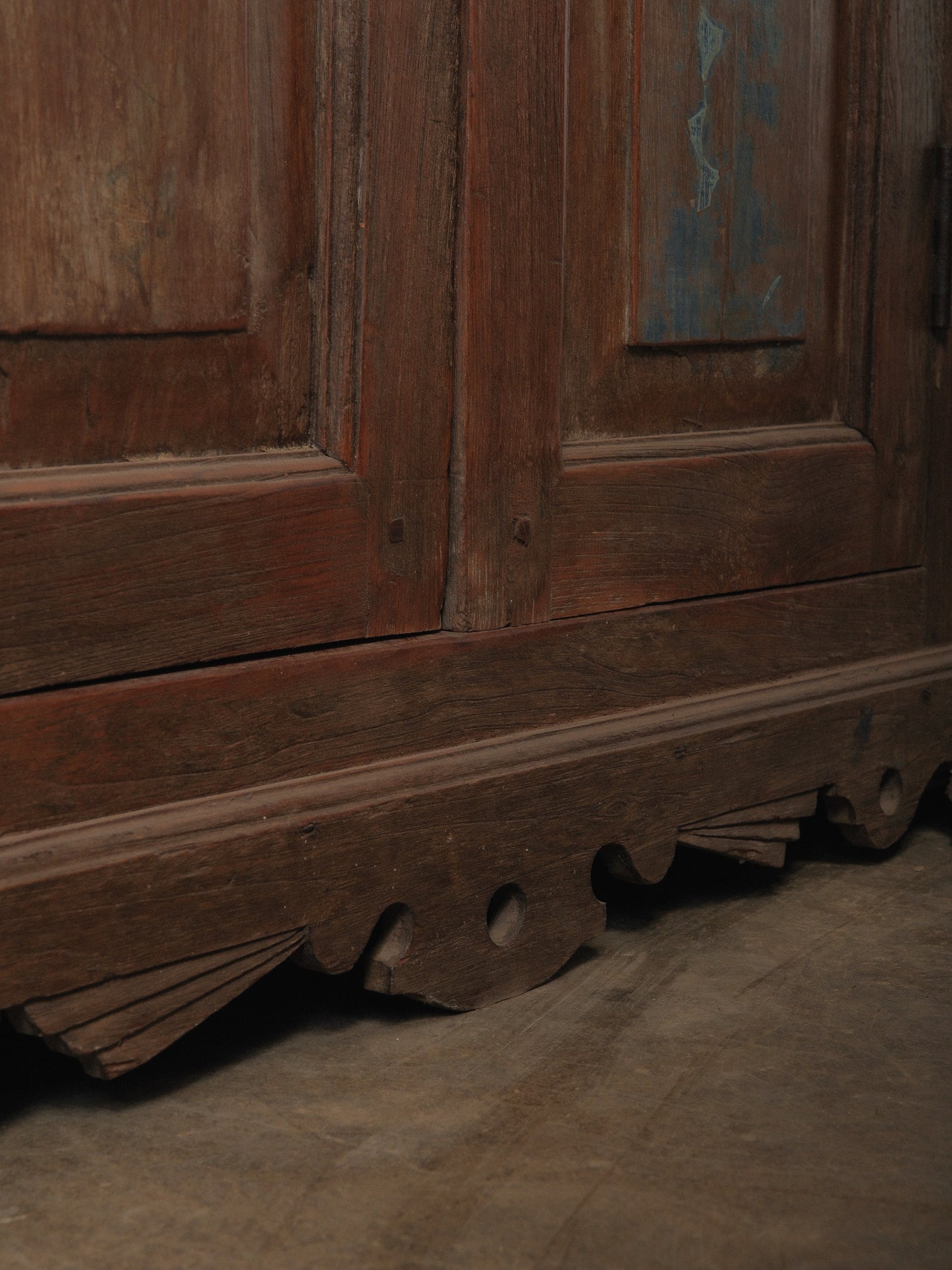 Primitive Wooden Storage Cabinet with Dual Paneled Doors and Iron Hardware