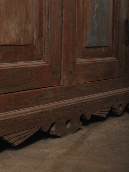 Primitive Wooden Storage Cabinet with Dual Paneled Doors and Iron Hardware
