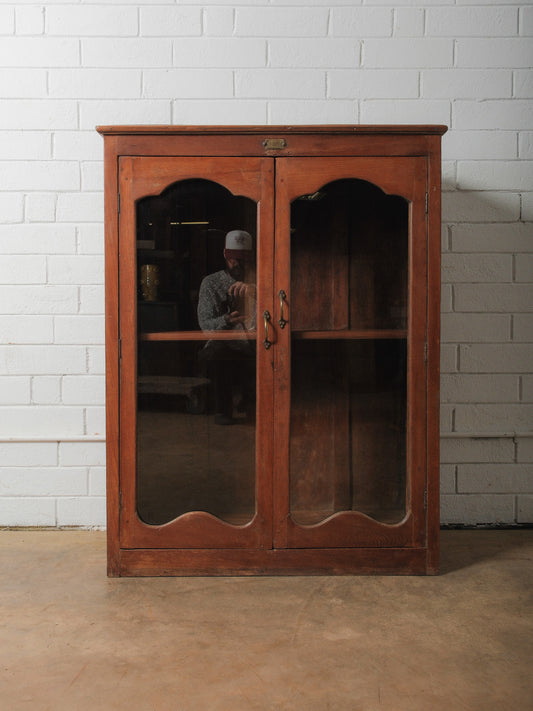 Rustic Indian Wooden Glass Almirah Cabinet with Glass Paneled Doors