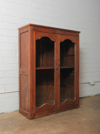 Rustic Indian Wooden Glass Almirah Cabinet with Glass Paneled Doors