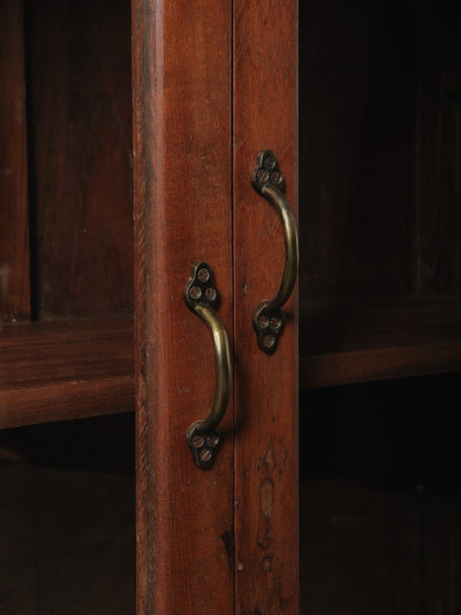 Rustic Indian Wooden Glass Almirah Cabinet with Glass Paneled Doors