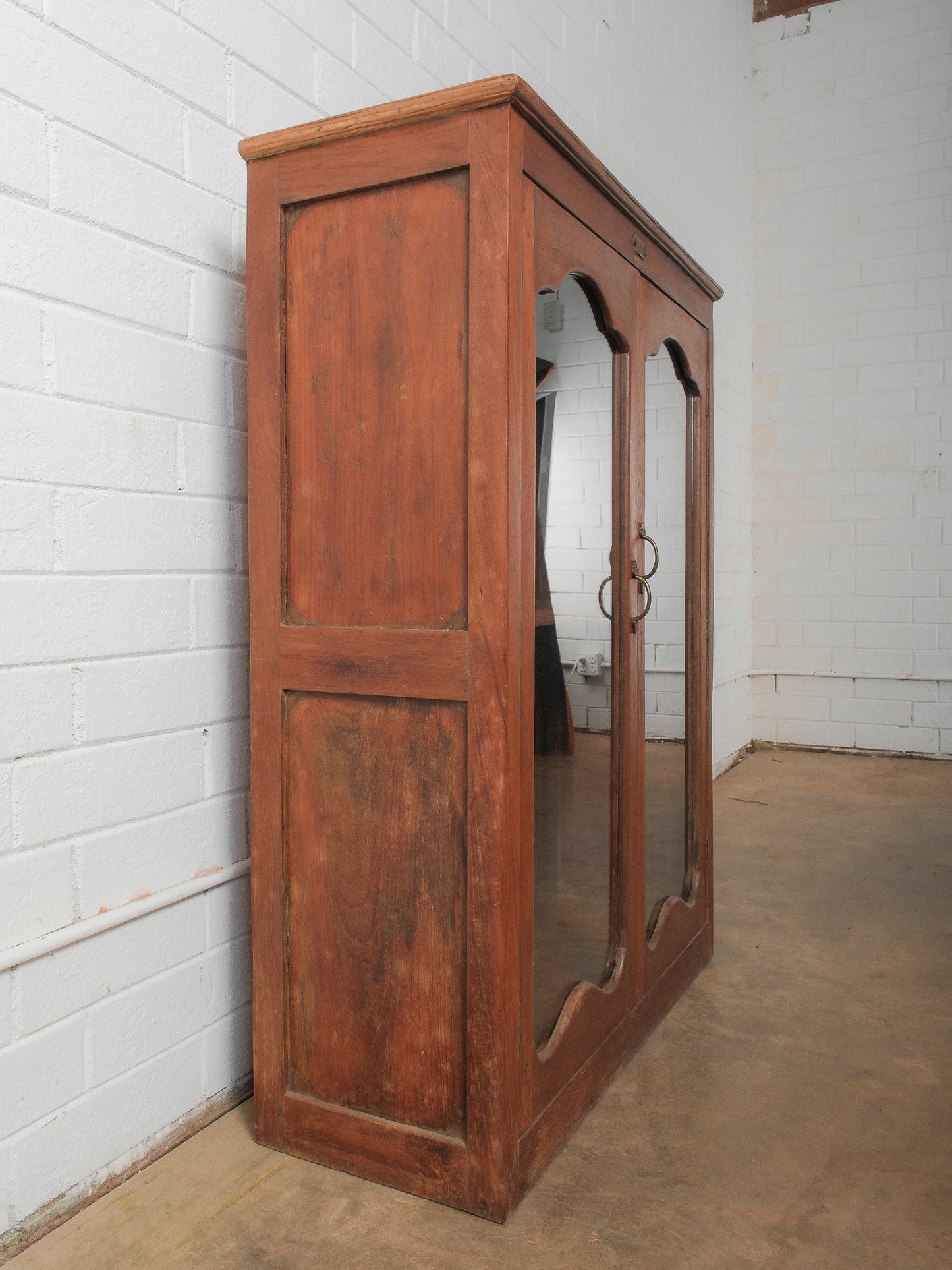Rustic Indian Wooden Glass Almirah Cabinet with Glass Paneled Doors