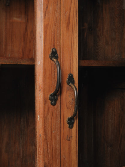 Solid Wood Glass-Front Almirah Cabinet with Double Doors and Drawers