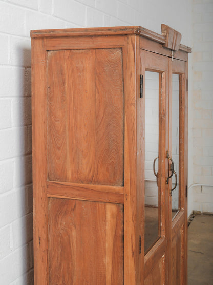 Solid Wood Glass-Front Almirah Cabinet with Double Doors and Drawers