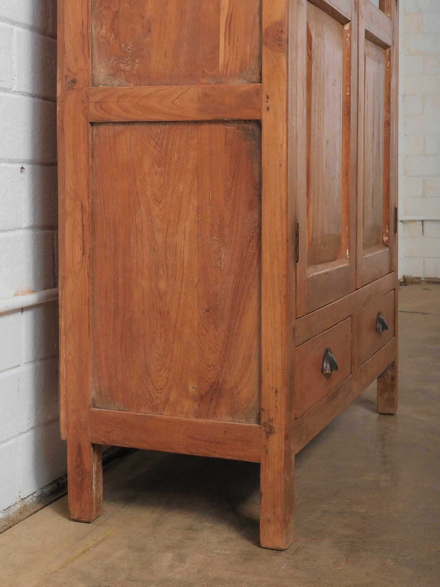 Solid Wood Glass-Front Almirah Cabinet with Double Doors and Drawers