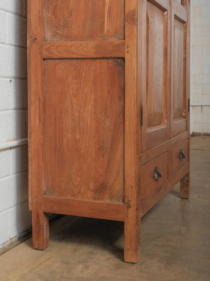 Solid Wood Glass-Front Almirah Cabinet with Double Doors and Drawers