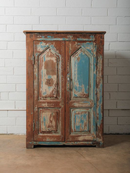 Chippy Blue Painted Wooden Storage Cabinet with Paneled Doors