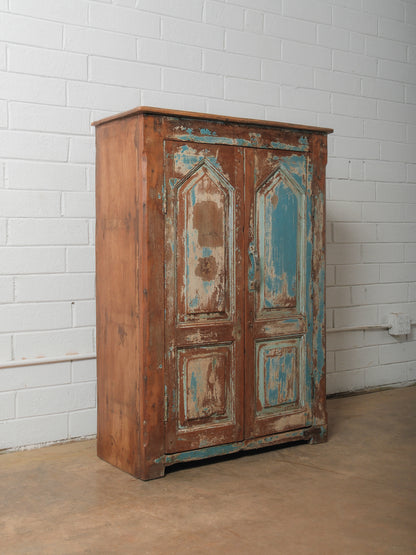 Chippy Blue Painted Wooden Storage Cabinet with Paneled Doors