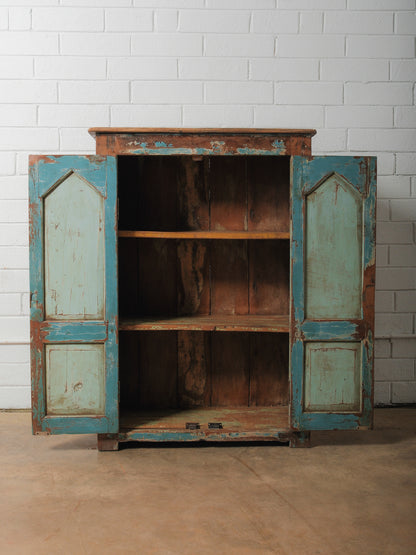 Chippy Blue Painted Wooden Storage Cabinet with Paneled Doors