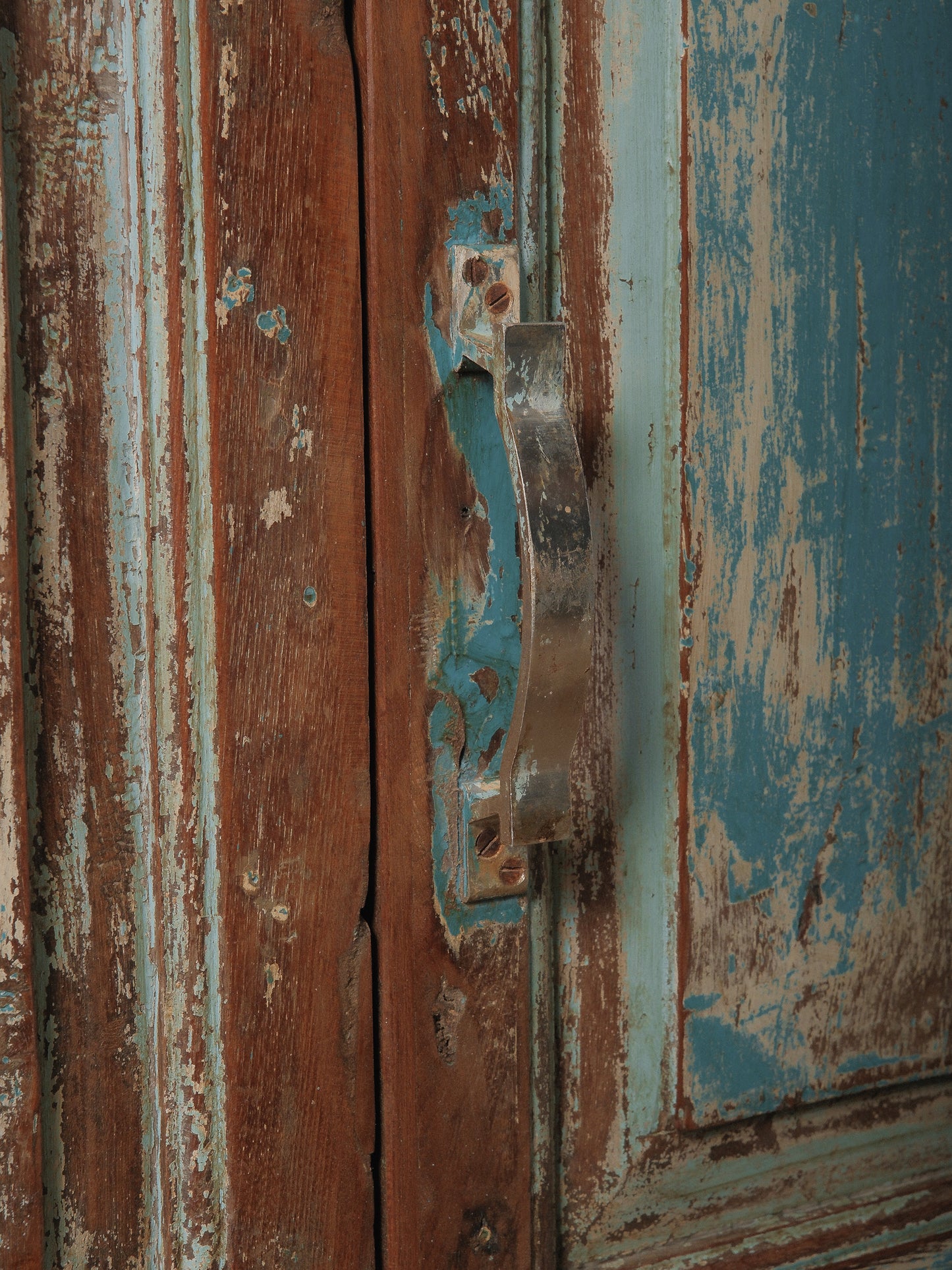 Chippy Blue Painted Wooden Storage Cabinet with Paneled Doors