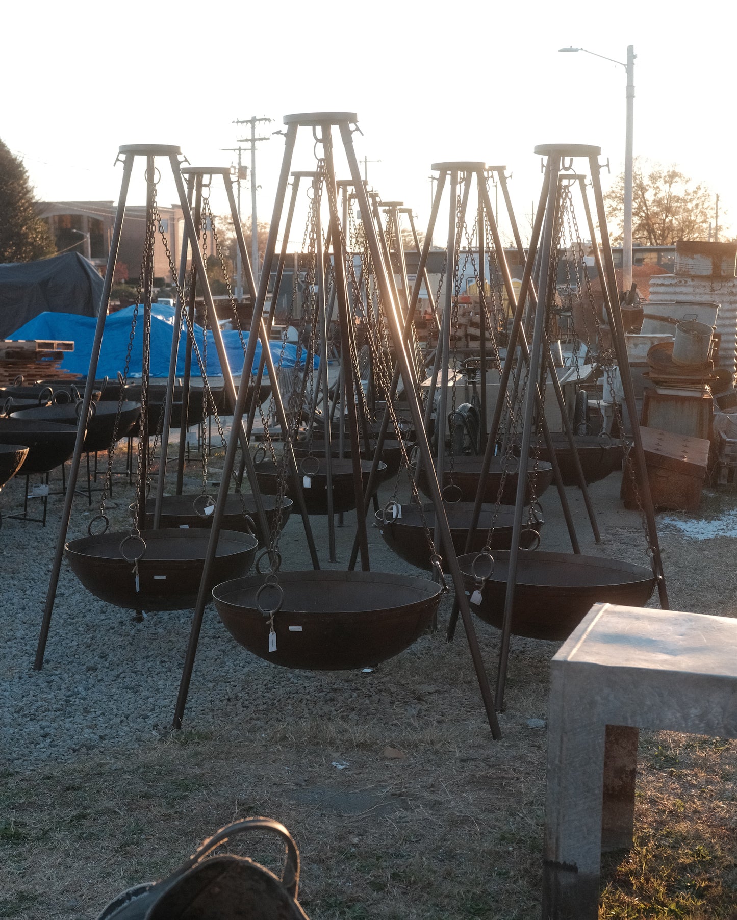 Vintage Indian Iron Wok Fire Pit on Stand