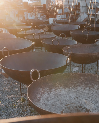 Vintage Indian Iron Wok Fire Pit on Stand